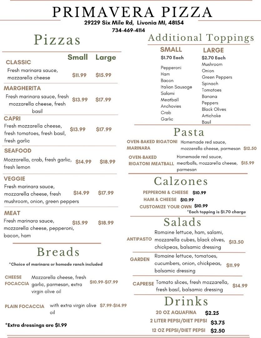 Primavera Pizza Menu image 3